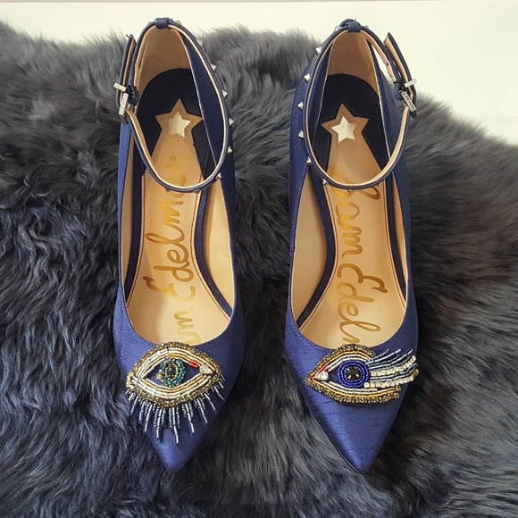 Sam Edelman Shoes - Sam Edelman Hermione 2 Navy Silk Heel - Size 7W